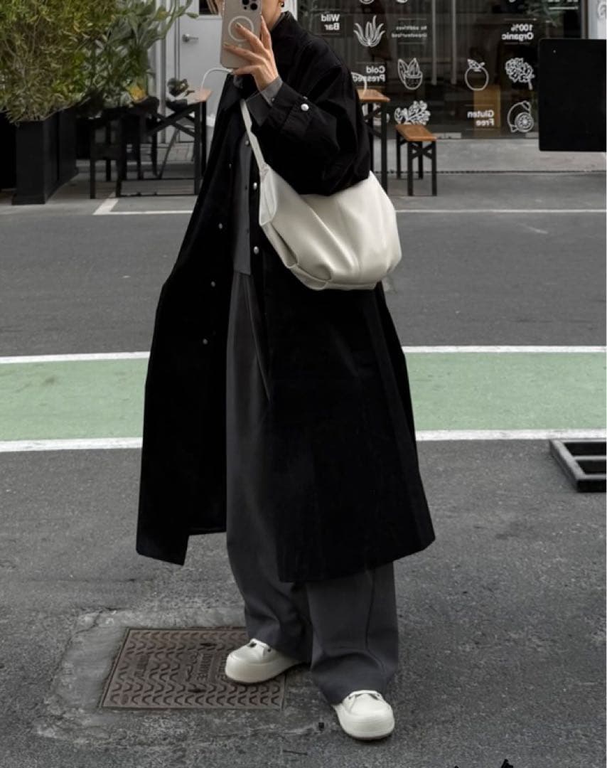 FASHIRU ファシル　ステンカラーコート　ブラック　ミドル丈