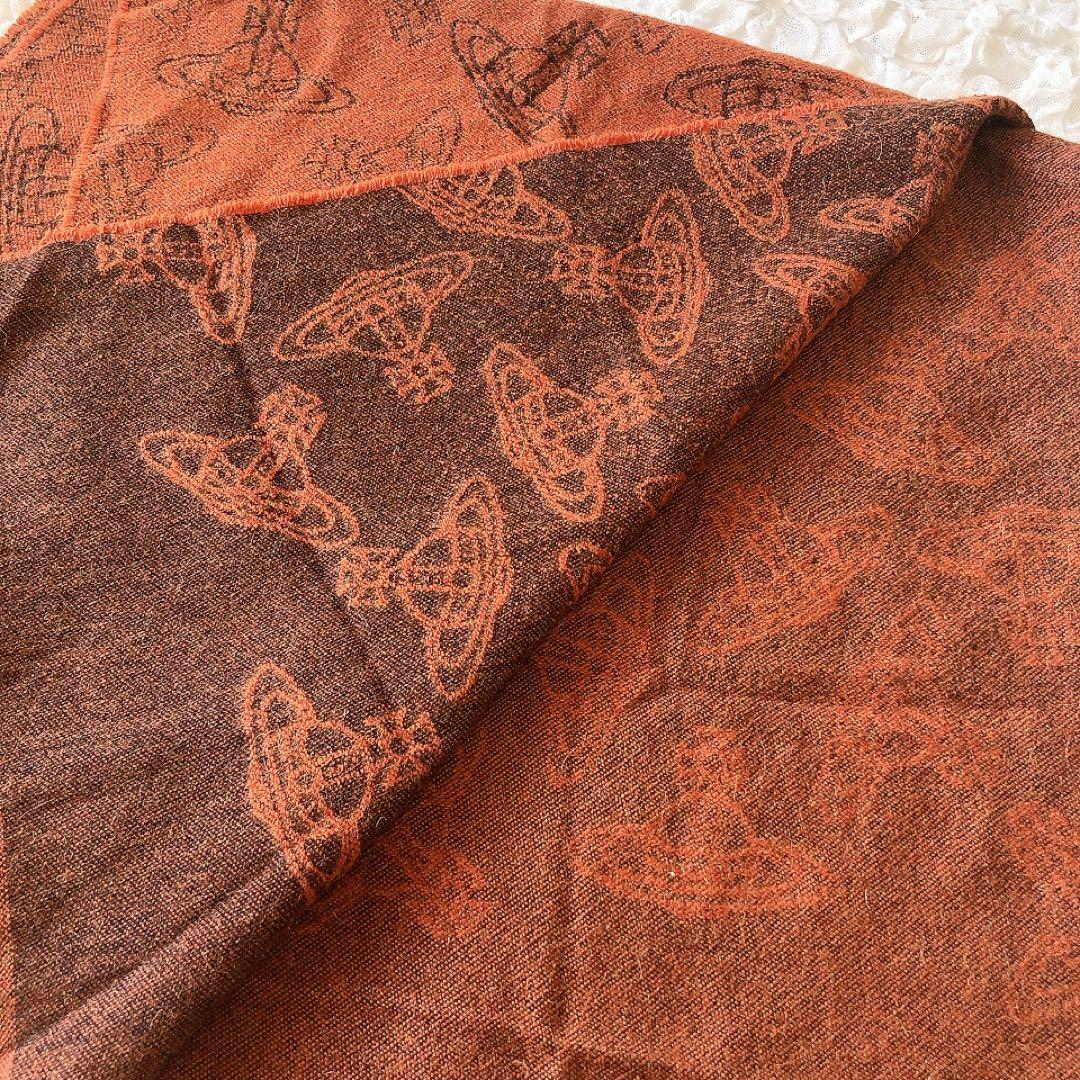 Vivienne Westwood フリンジマフラー オレンジ オーブ 総柄