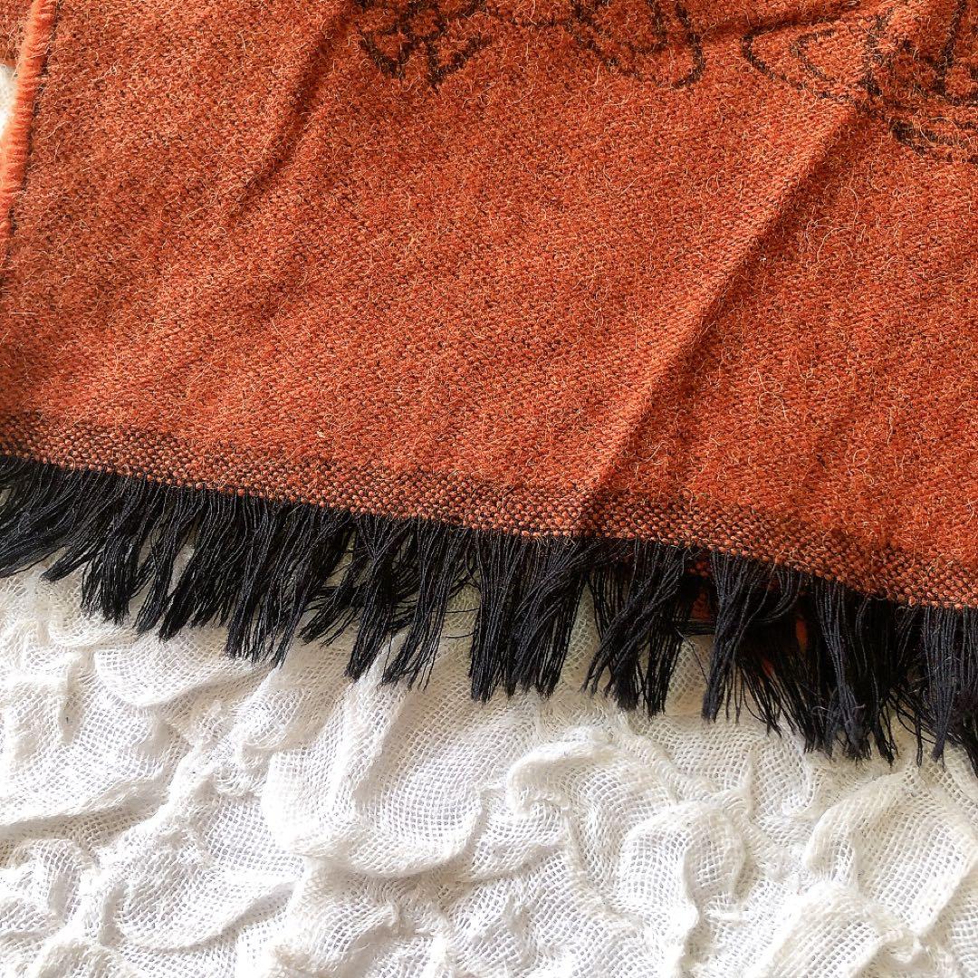 Vivienne Westwood フリンジマフラー オレンジ オーブ 総柄