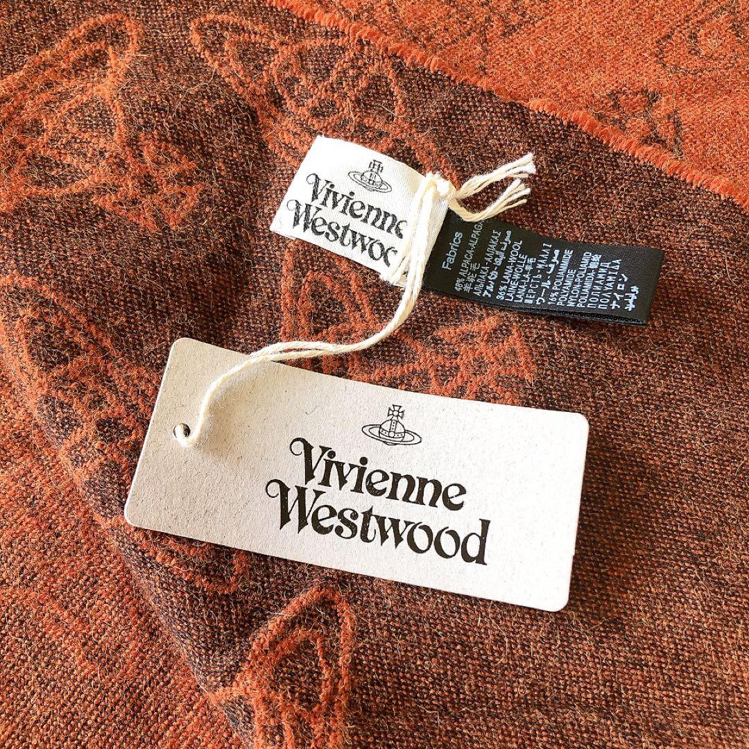 Vivienne Westwood フリンジマフラー オレンジ オーブ 総柄