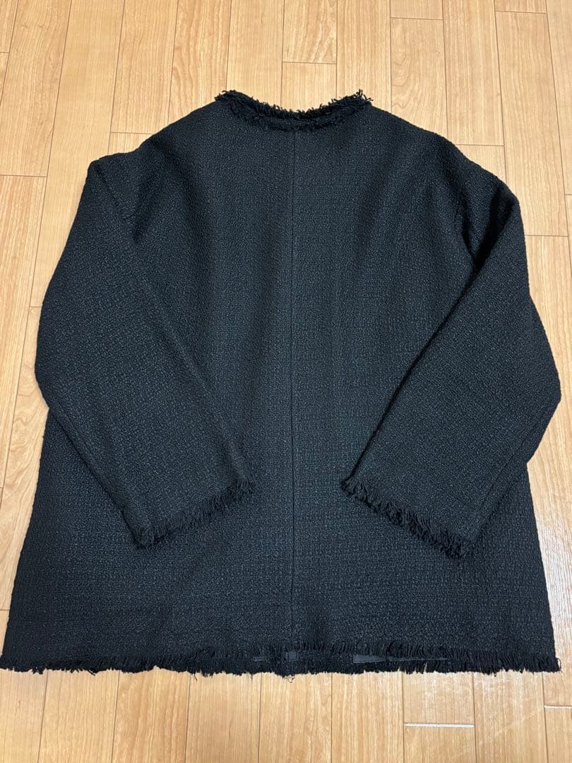 SHIPS any ノーカラーカラーミックスツイードジャケット ブラック