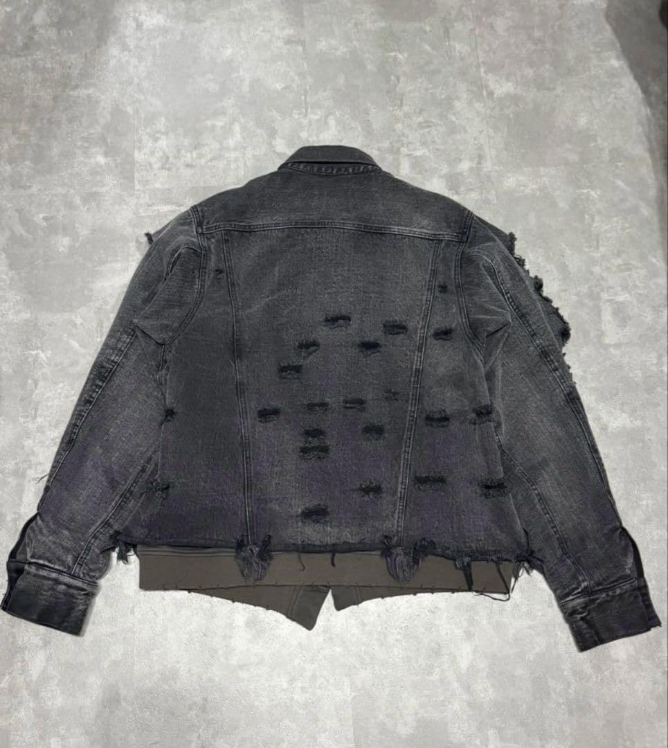 【GRANCY】スウェットドッキングデザインダメージデニムジャケット