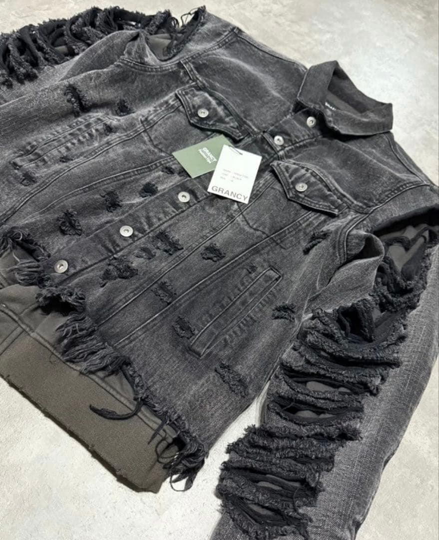 【GRANCY】スウェットドッキングデザインダメージデニムジャケット