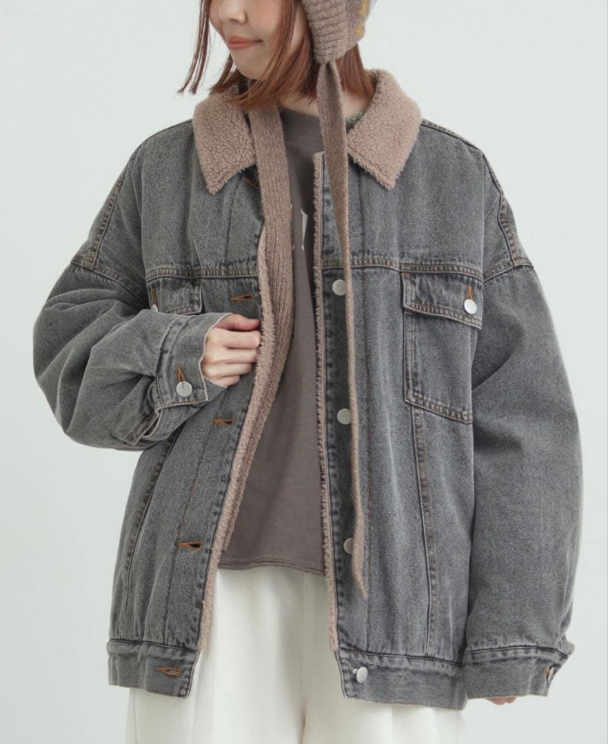 今季　サマンサモスモス　デニムボアジャケット　ブラック　未使用タグ付