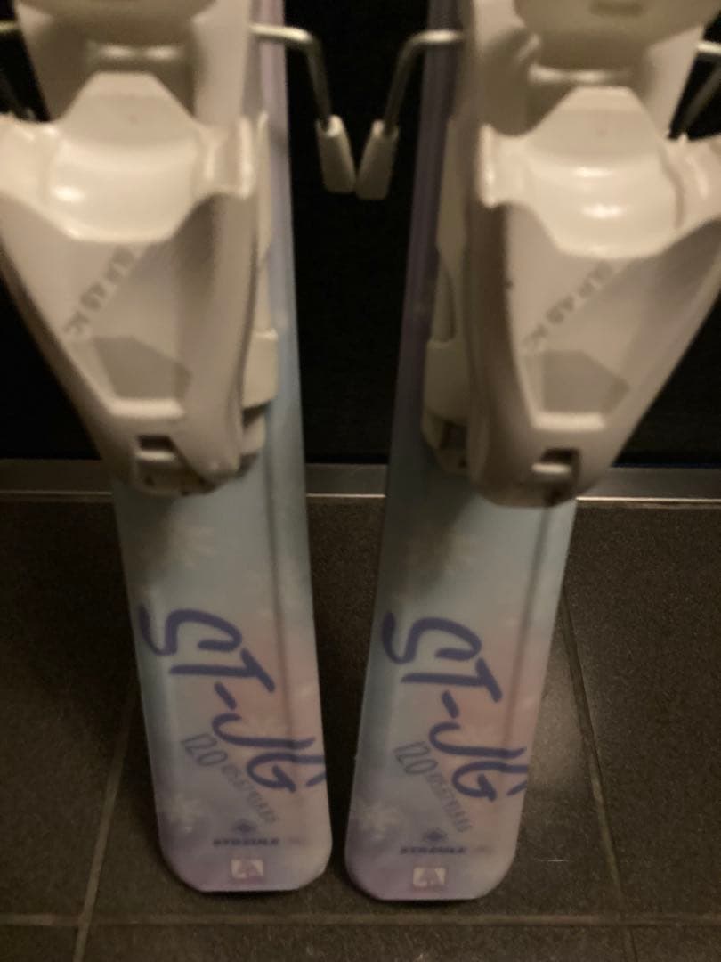 女の子 スキー板120cm ピンク水色パステル 雪の結晶模様 95㎝ストック付