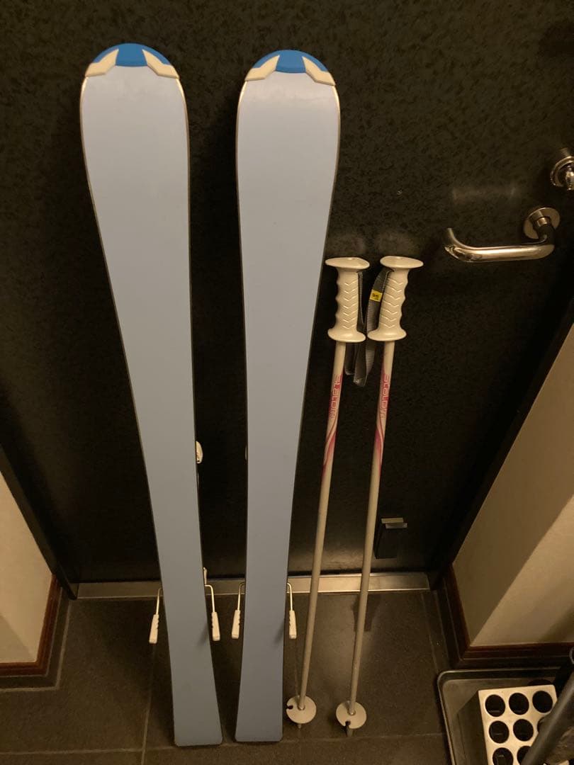 女の子 スキー板120cm ピンク水色パステル 雪の結晶模様 95㎝ストック付