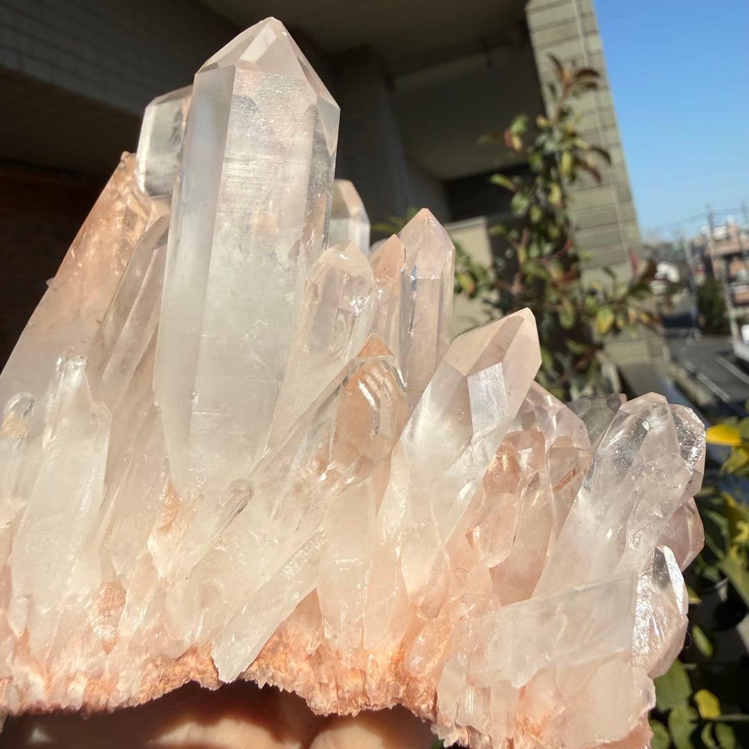 自然色　ピンク水晶クラスター　1163g 自立　水晶　原石　自然石P④