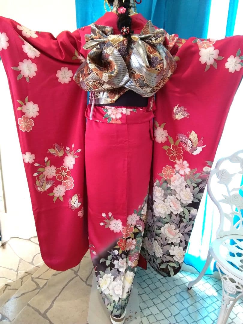 ❰-超得-❱振袖フルセット、正絹振袖セット、重ね衿、帯揚げ帯締め、袋帯、襦袢