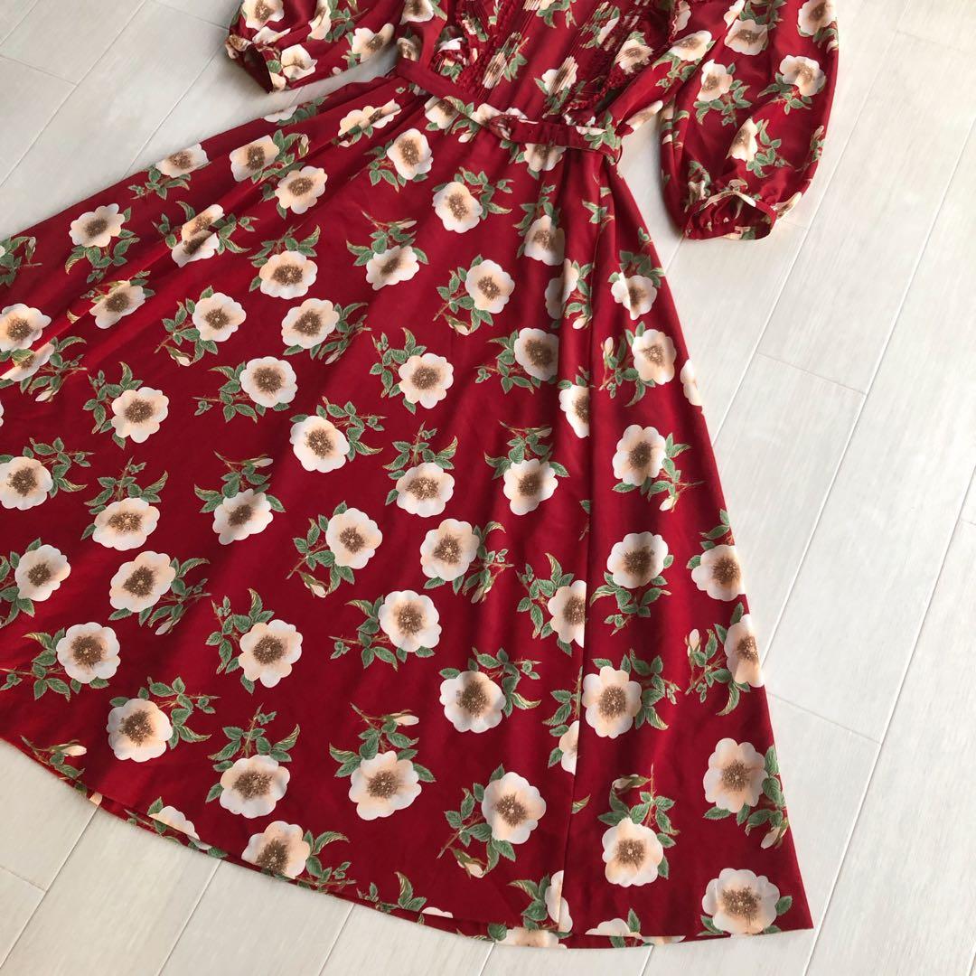 インゲボルグ 野薔薇 花柄 フリル レース 7分袖 ワンピース