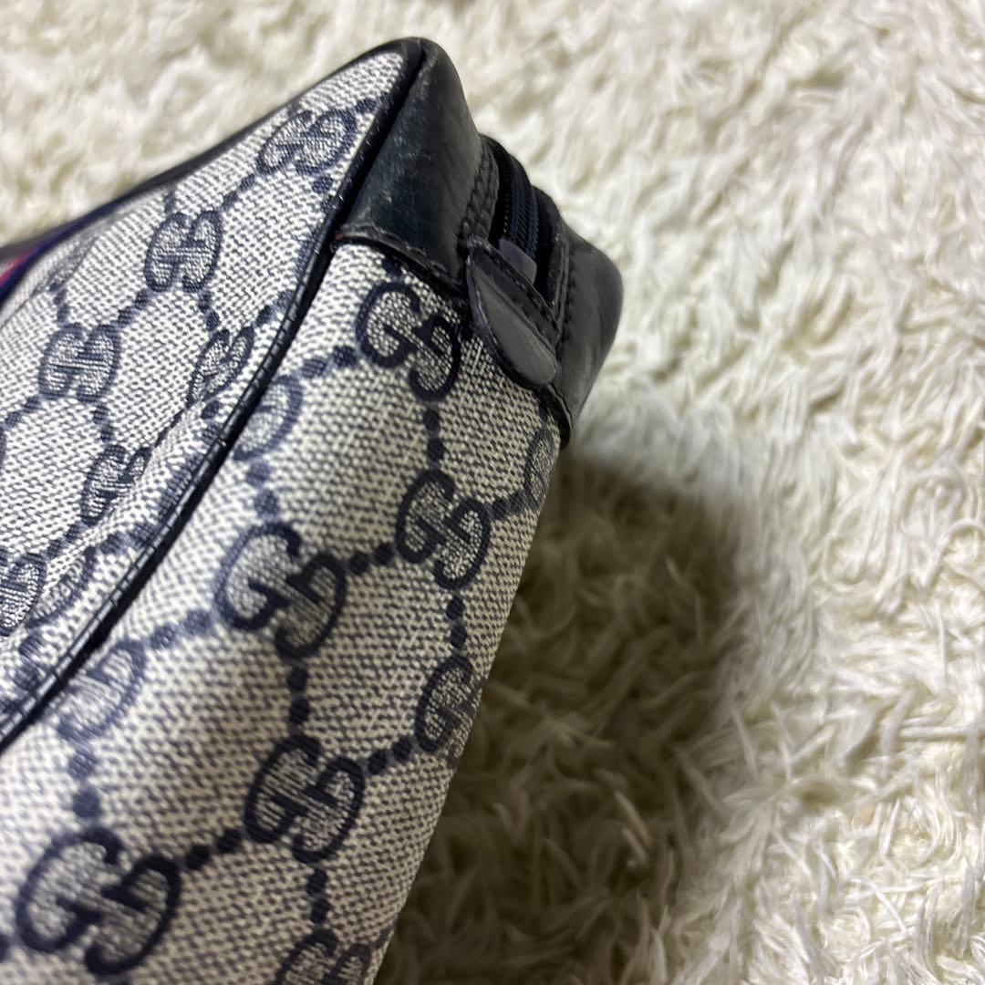 GUCCI オールドグッチ PVC クラッチバッグ GG ネイビー シェリー