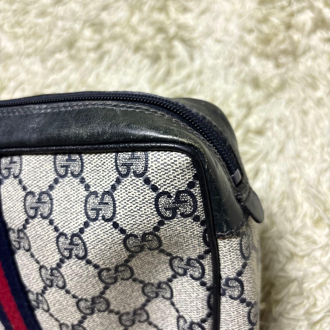 GUCCI オールドグッチ PVC クラッチバッグ GG ネイビー シェリー