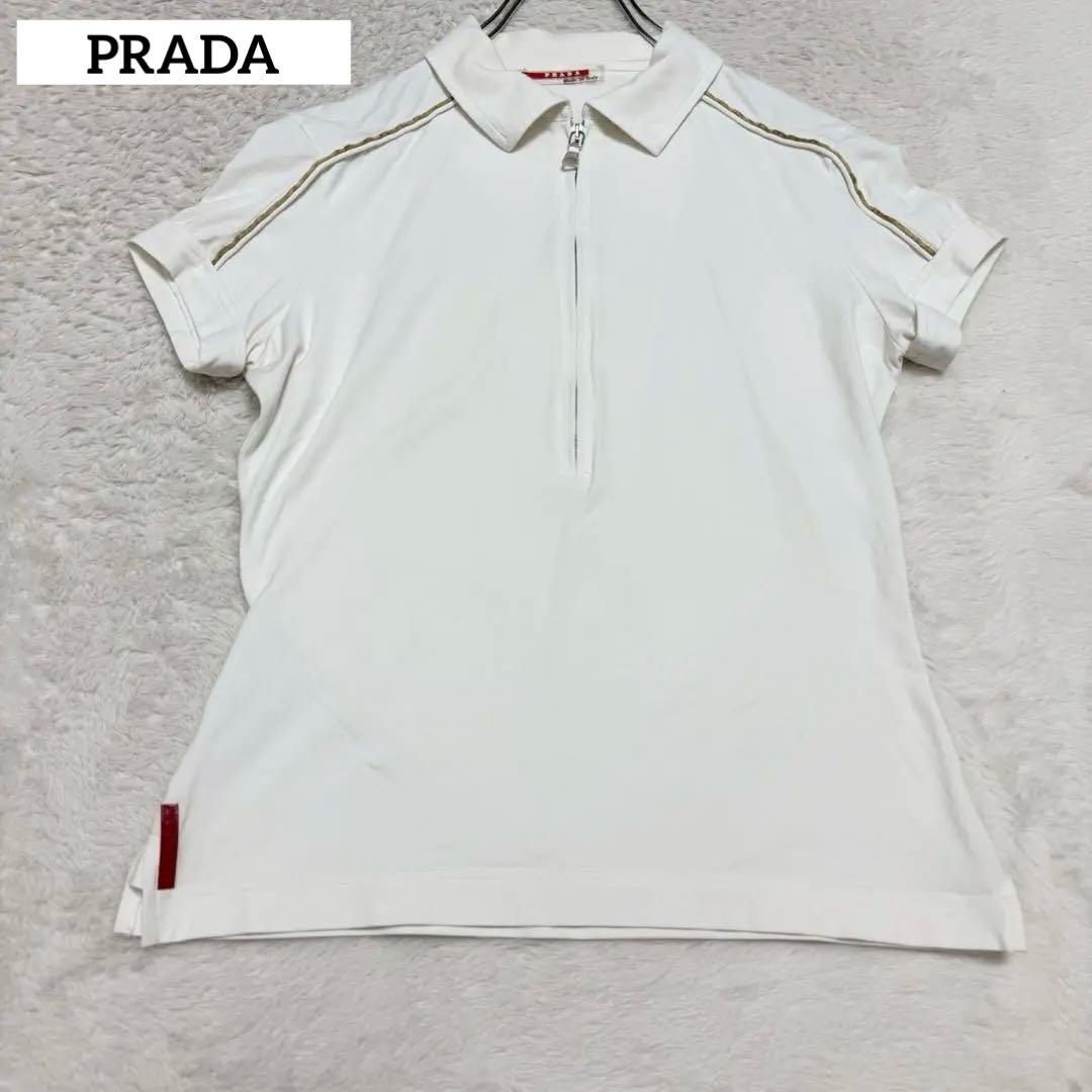 PRADA プラスポ 半袖 ポロシャツ ハーフジップ ゴールドライン ストレッチ