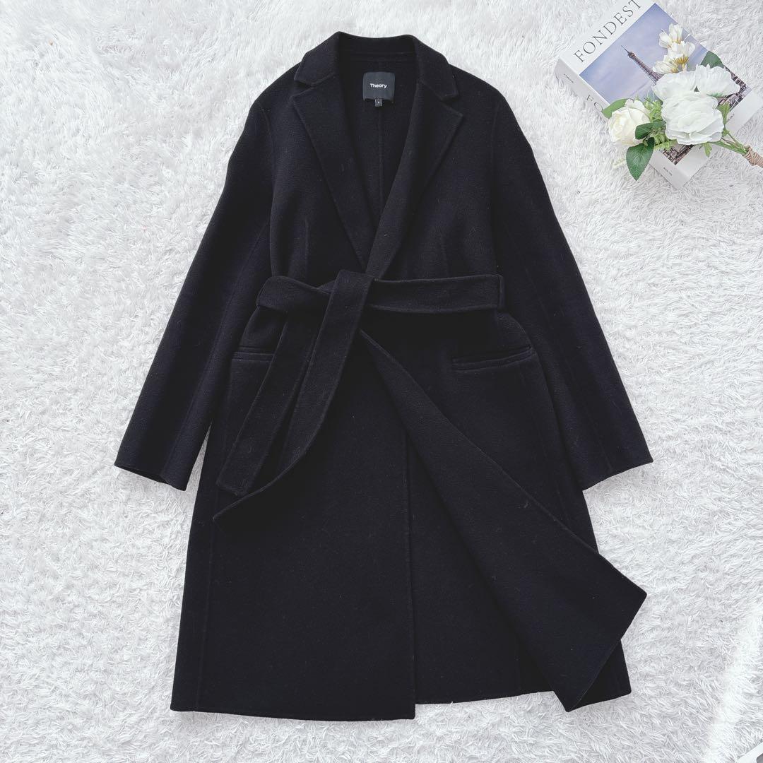 23AW セオリー カシミヤ混 ダブルフェイス ベルテッドリバーコート