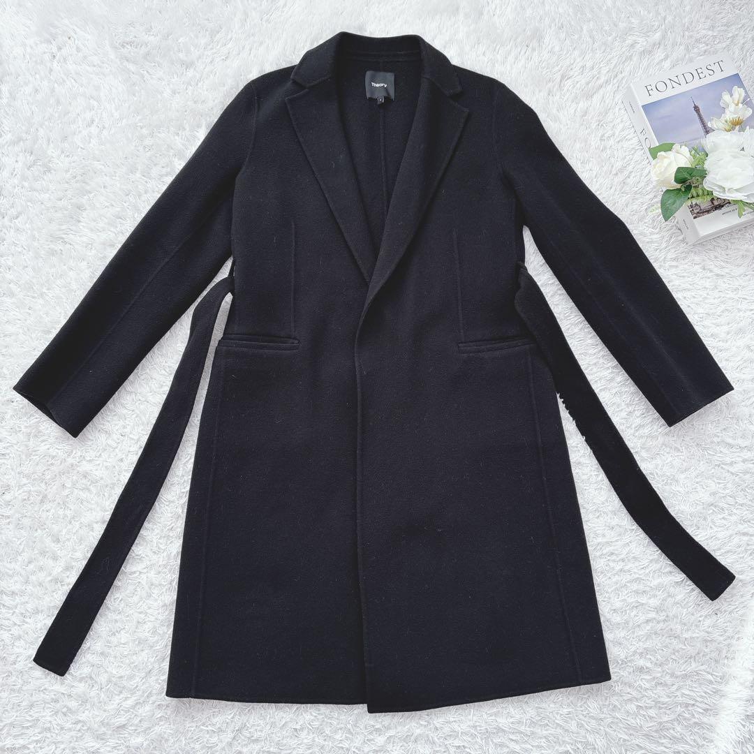 23AW セオリー カシミヤ混 ダブルフェイス ベルテッドリバーコート
