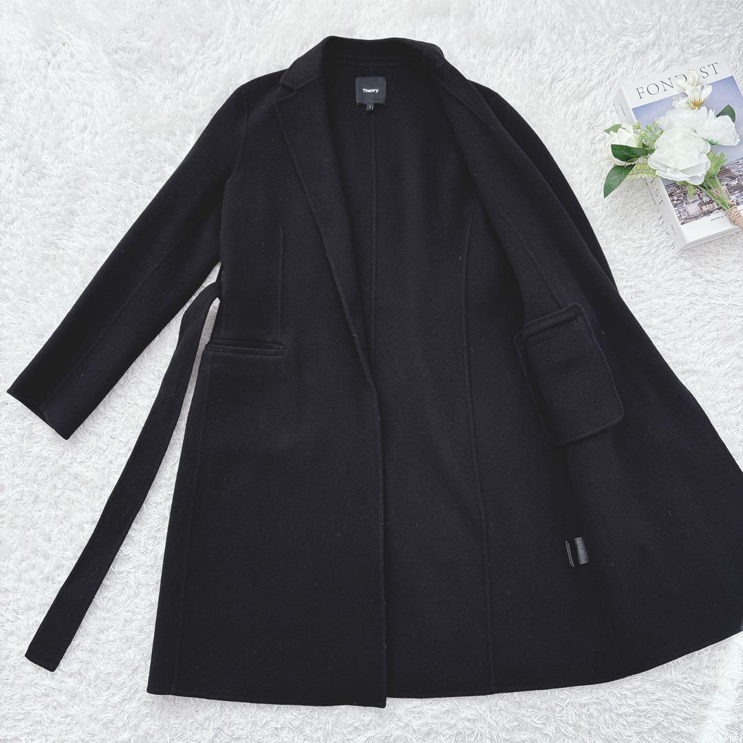 23AW セオリー カシミヤ混 ダブルフェイス ベルテッドリバーコート