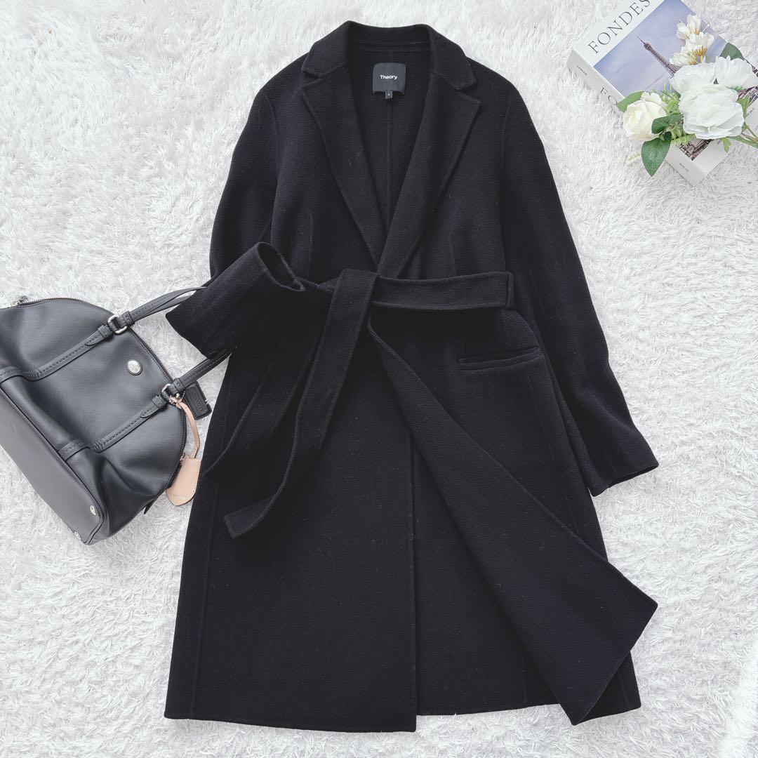 23AW セオリー カシミヤ混 ダブルフェイス ベルテッドリバーコート