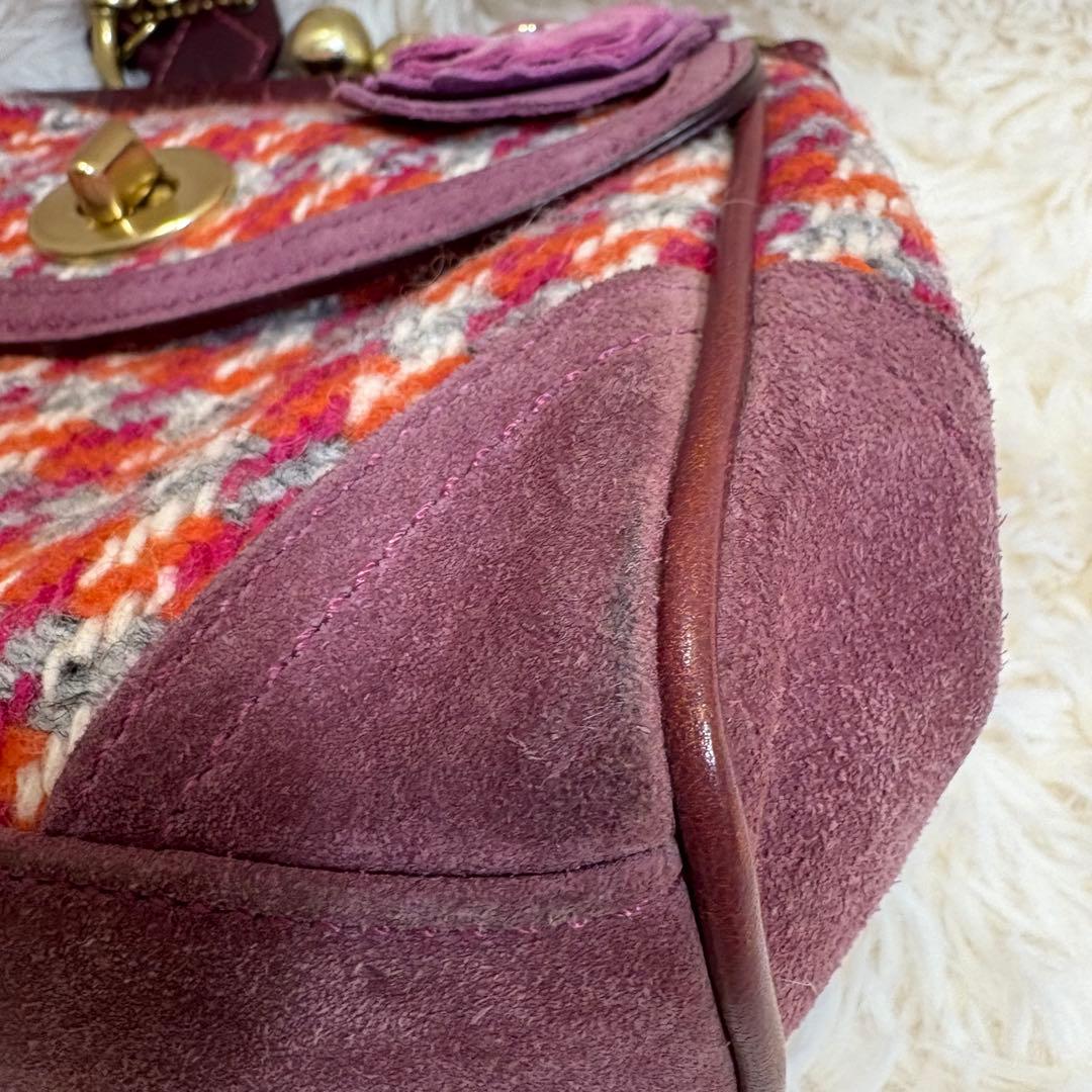 コーチ 8F45 がま口ポーチ ミニバッグ パーティーバッグ ツイード スエード