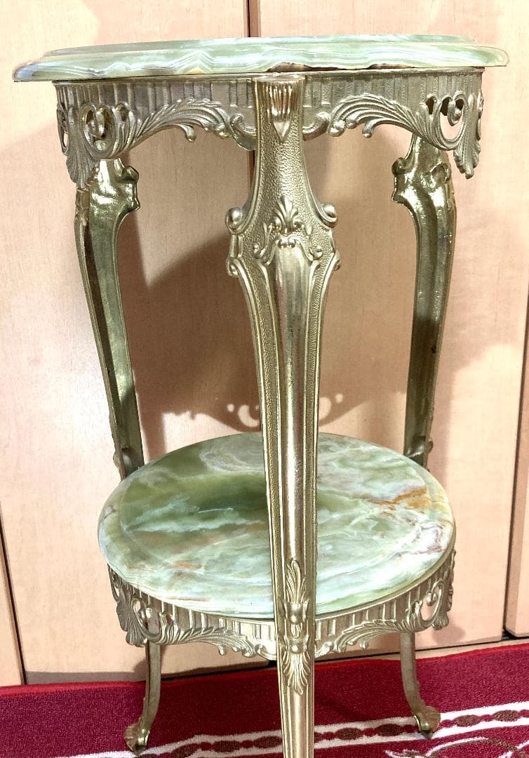 大理石 ゴールド 真鍮 オニキス 2段 サイド テーブル 黄銅 華台 西洋家具