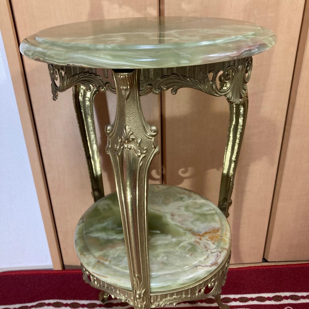 大理石 ゴールド 真鍮 オニキス 2段 サイド テーブル 黄銅 華台 西洋家具