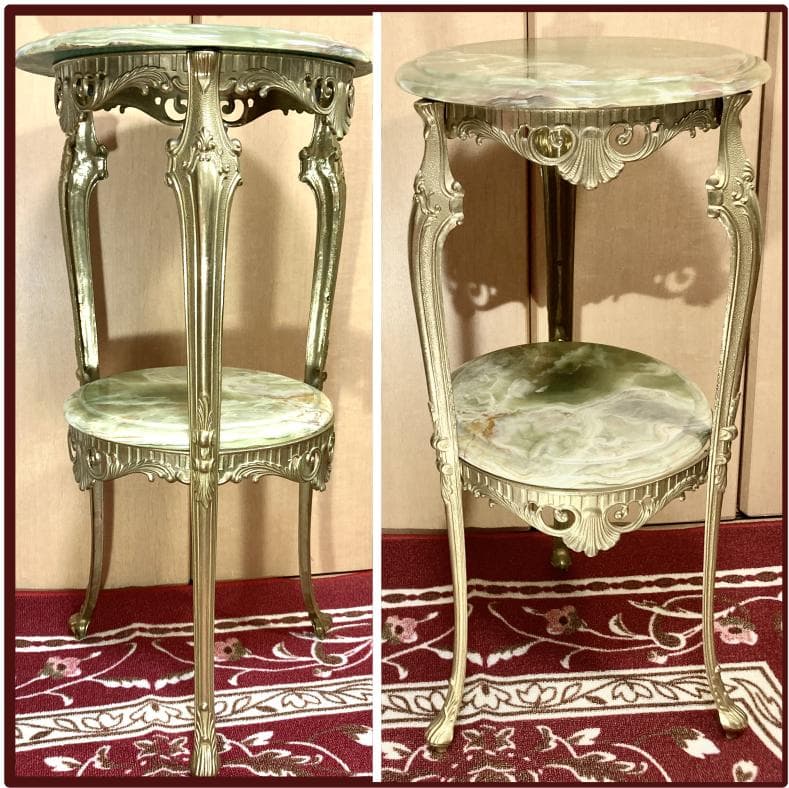 大理石 ゴールド 真鍮 オニキス 2段 サイド テーブル 黄銅 華台 西洋家具