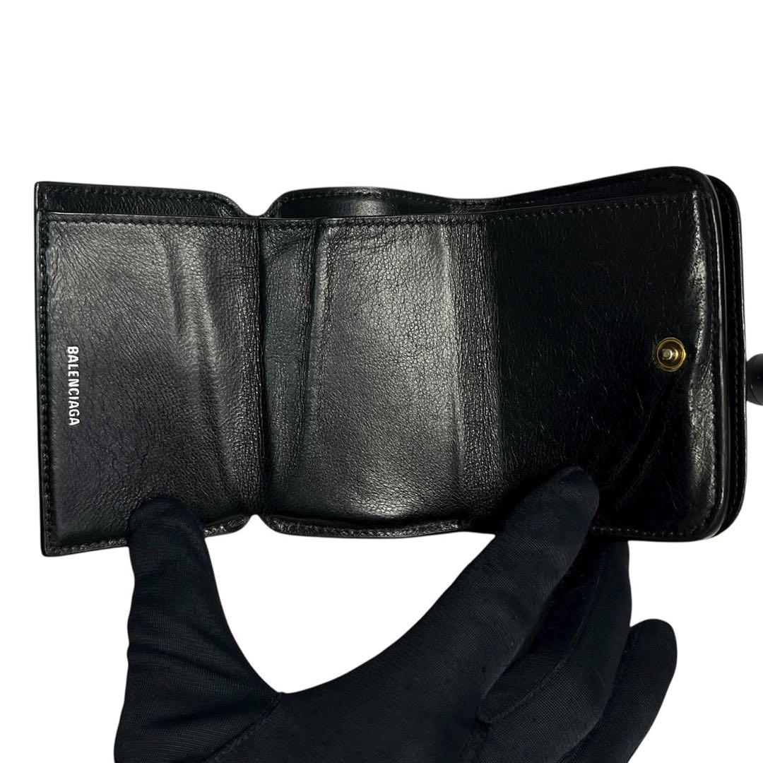 希少✨　バレンシアガ　三つ折り財布　ミニ財布　エブリデイ　レザー　ブラック　黒