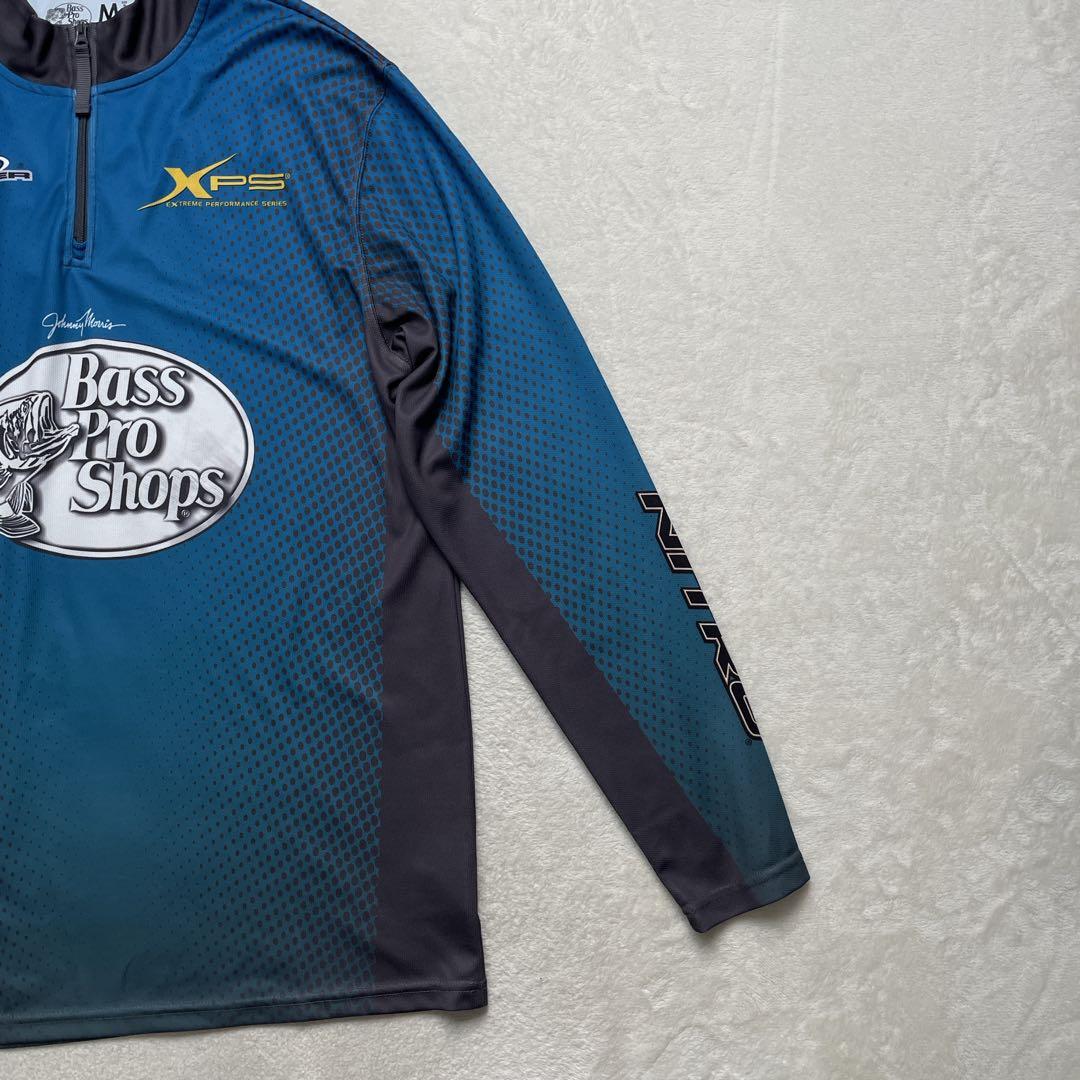 希少　バスプロショップス　フィッシングシャツ青系　長袖　ジップ　L〜XL