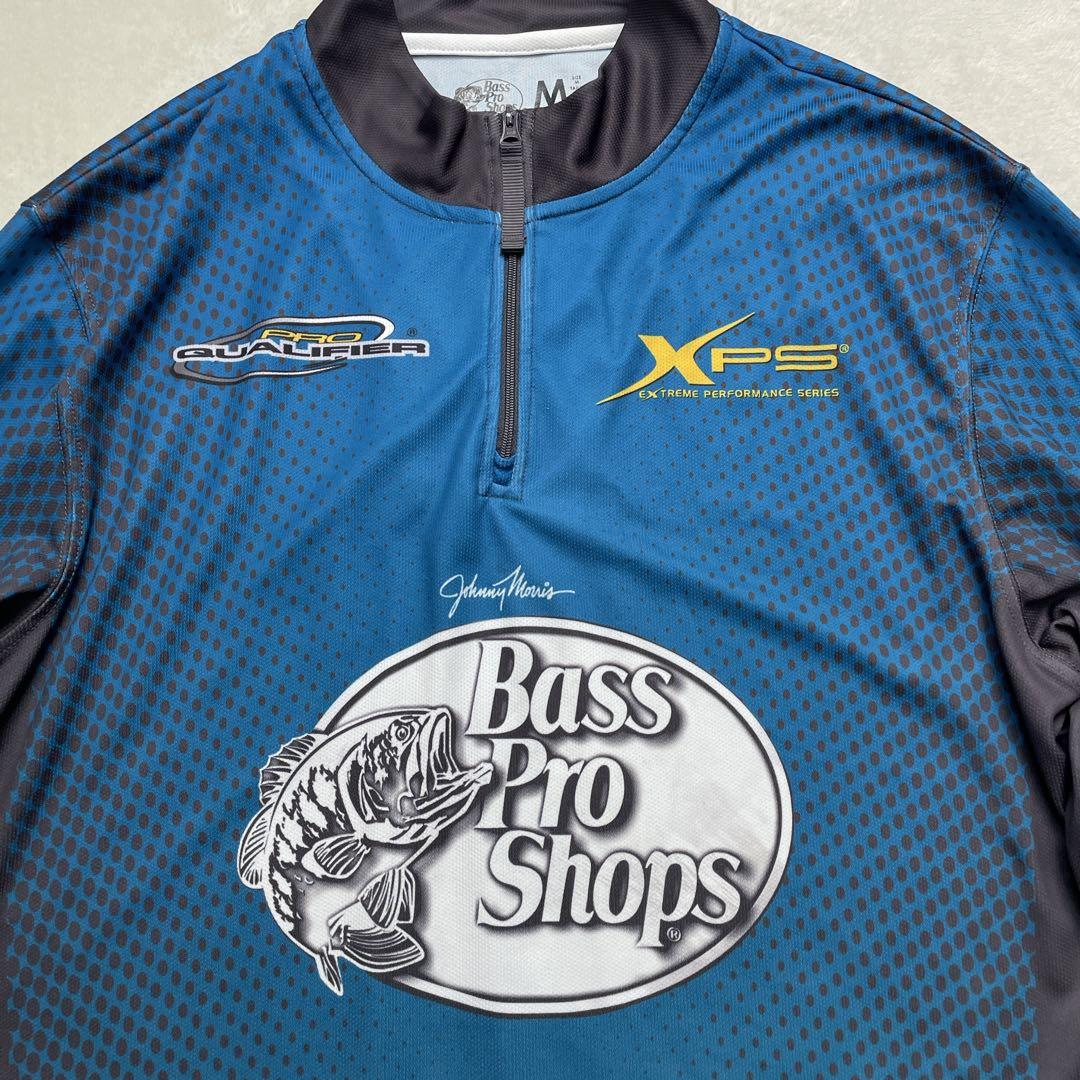 希少　バスプロショップス　フィッシングシャツ青系　長袖　ジップ　L〜XL