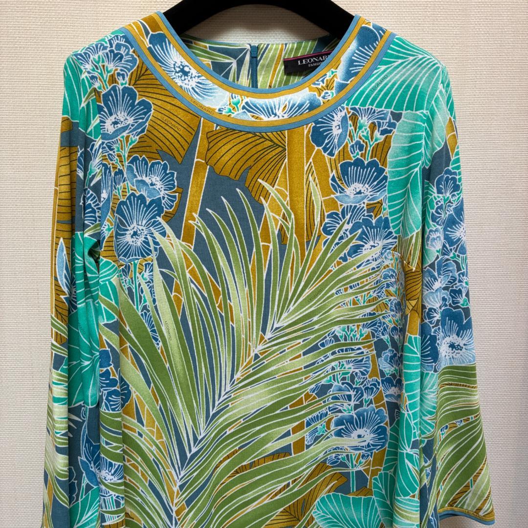 LEONARD レオナール 花柄プリント グリーン チュニック サイズ40
