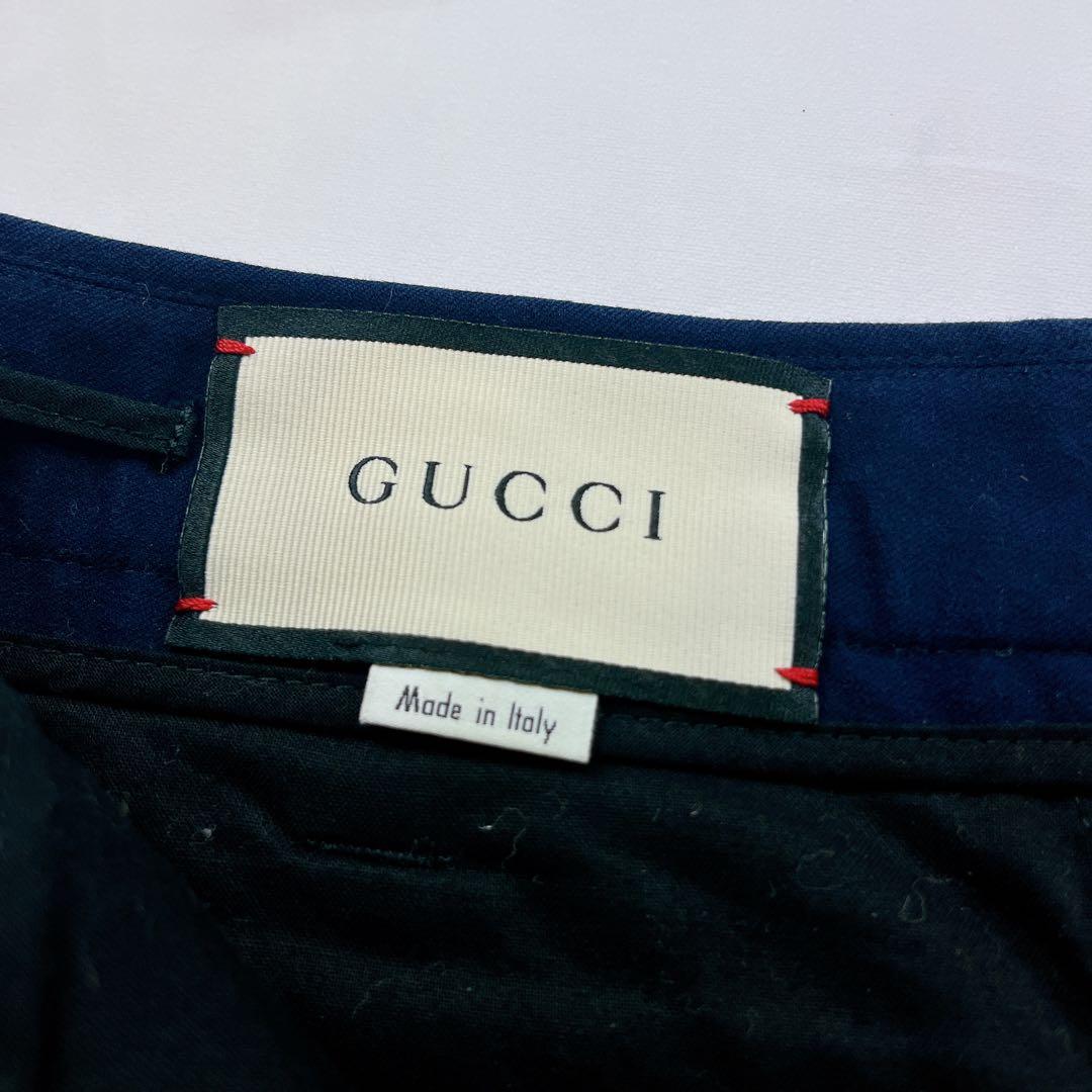 極美品✨GUCCI 現行タグ 刺繍 フラワー ボタニカル パンツ ネイビー紺色