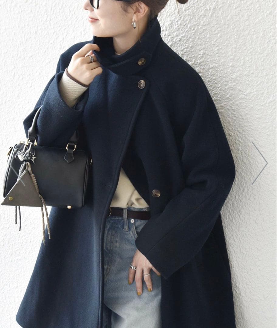 SHIPS any*PUREWOOL スタンド&テーラード ハーフコート