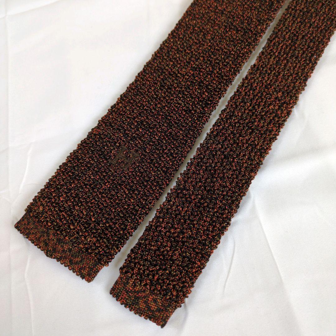 【美品】エルメス ニットタイ ブラック ライトブラウン 無地 ソリッド Hロゴ