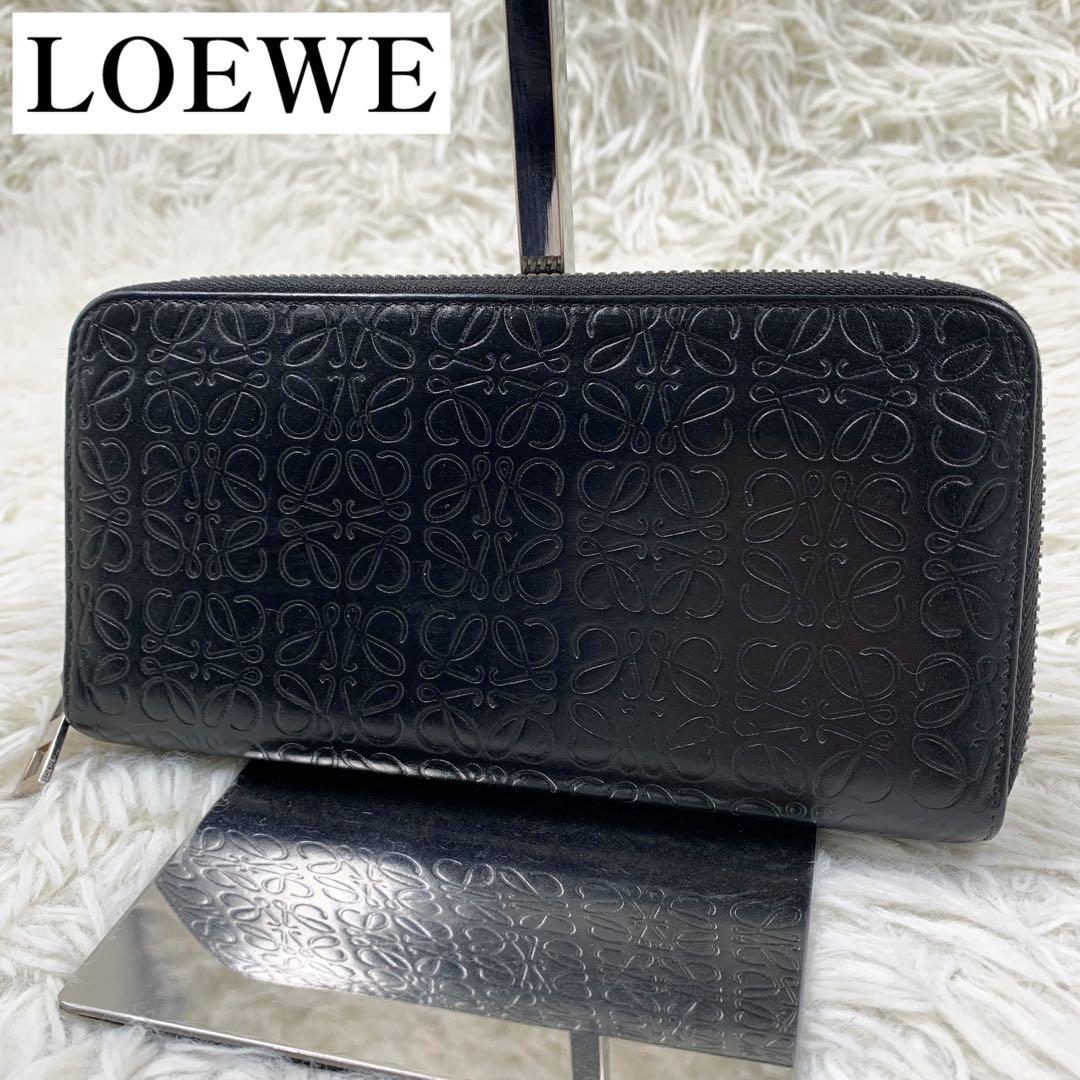 【✨美品✨】ロエベ アナグラム リピート ラウンドジップ 長財布 ブラック