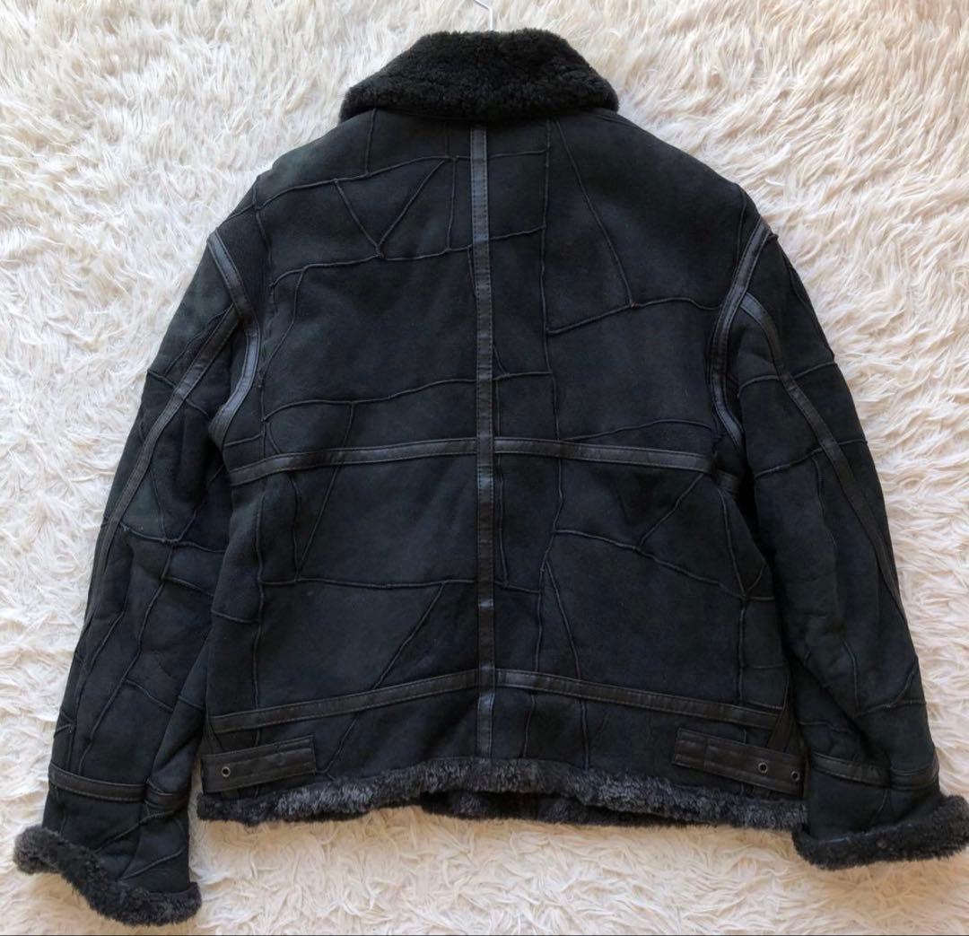 リアルムートンフライトジャケット　B-3 黒　羊革　パッチワーク　ボア