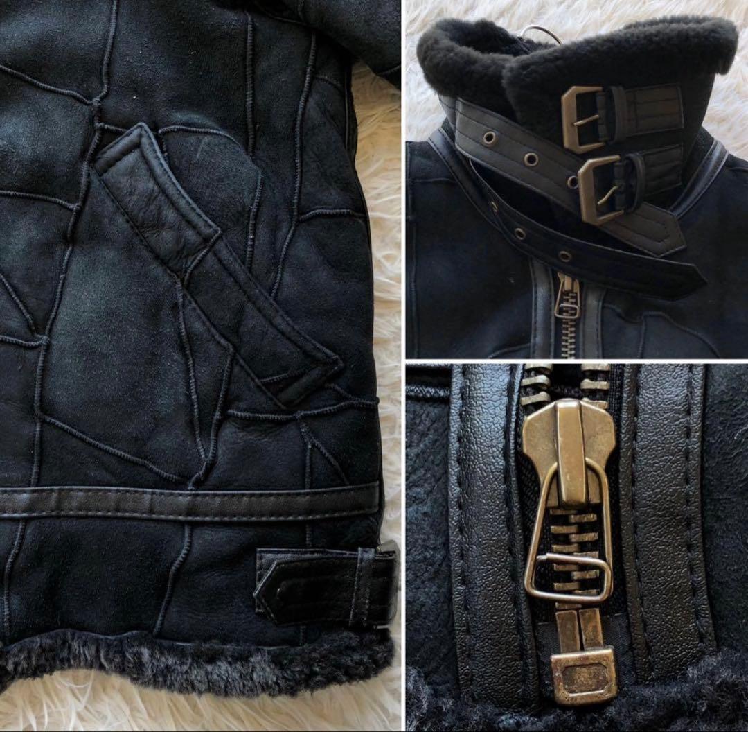 リアルムートンフライトジャケット　B-3 黒　羊革　パッチワーク　ボア