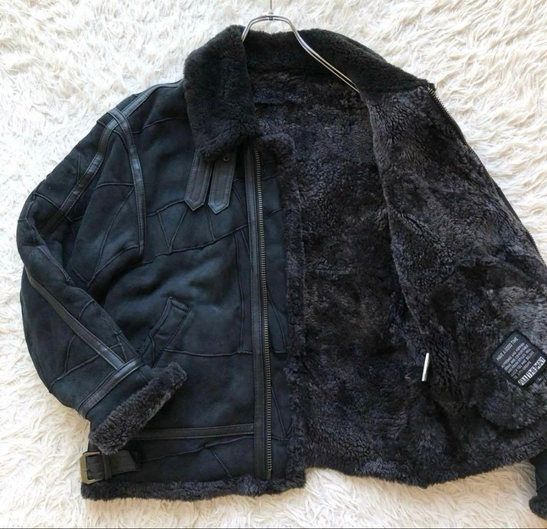 リアルムートンフライトジャケット　B-3 黒　羊革　パッチワーク　ボア