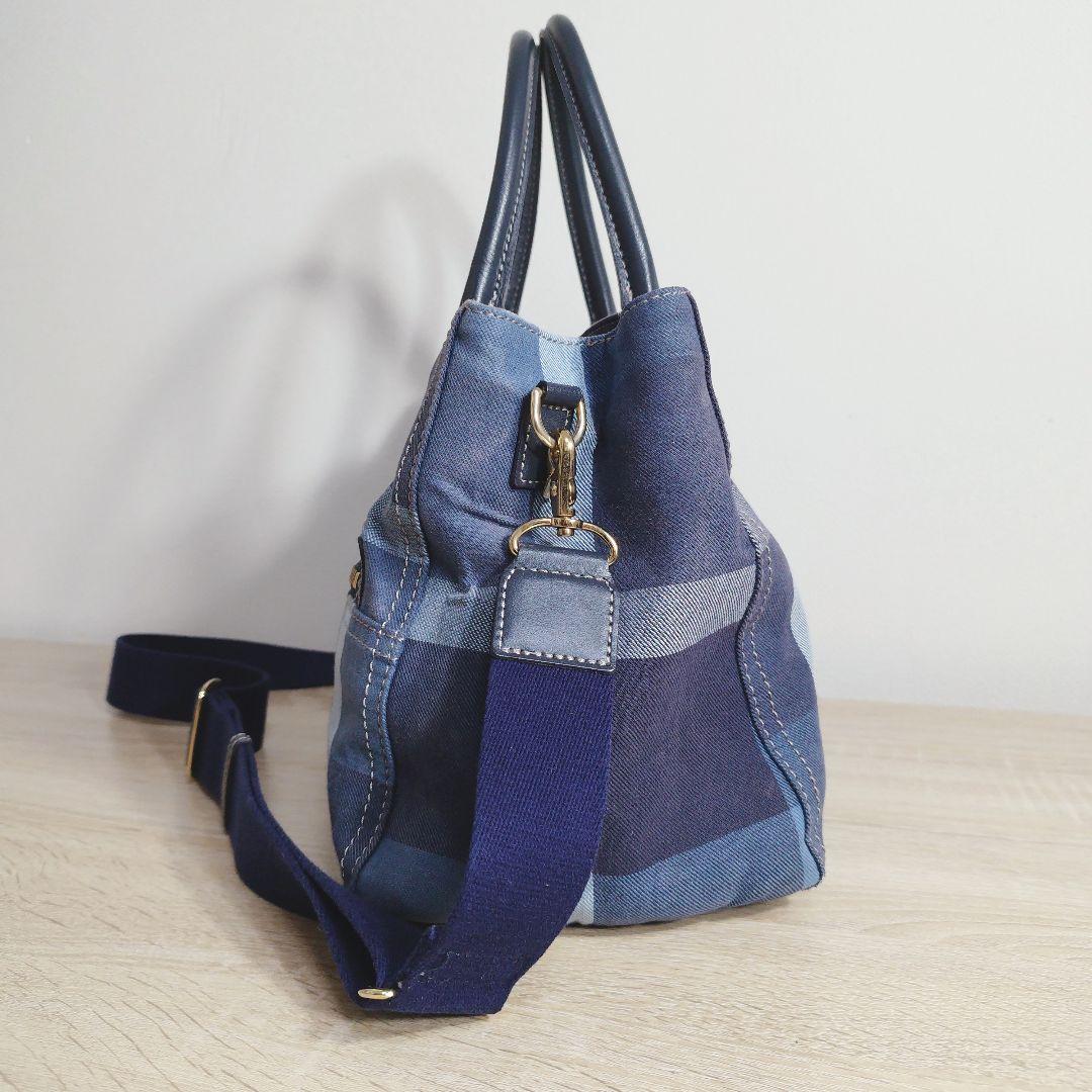 ブルーレーベルクレストブリッジ チェック柄 2WAYトート ネイビー