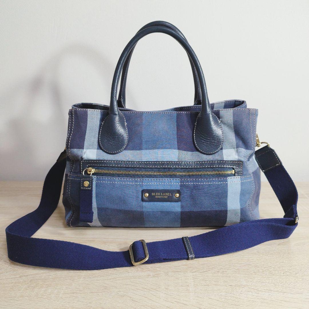 ブルーレーベルクレストブリッジ チェック柄 2WAYトート ネイビー