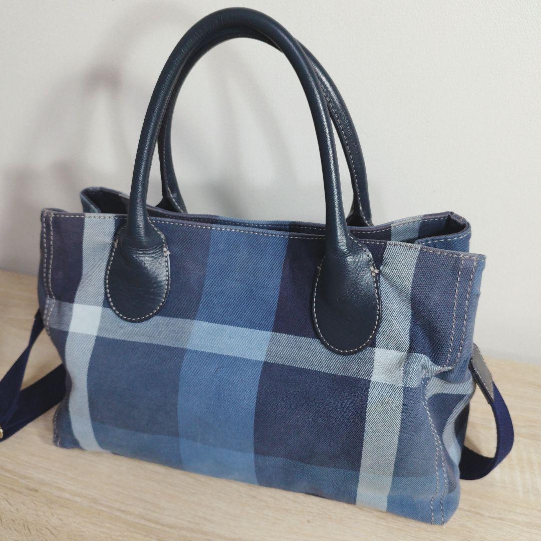 ブルーレーベルクレストブリッジ チェック柄 2WAYトート ネイビー