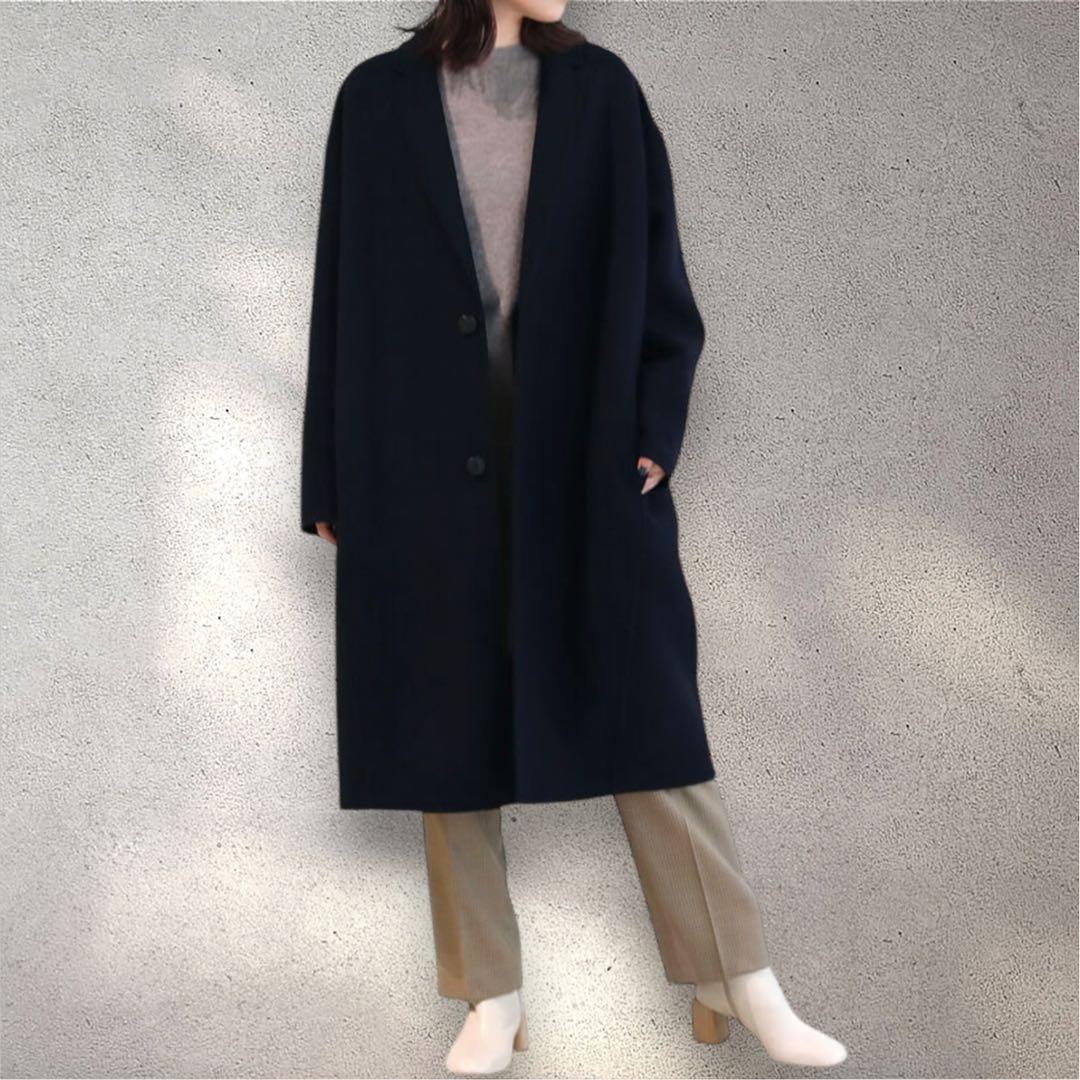 美品✨GALERIE VIE ライトメルトン チェスターコート　カシミヤ混　紺