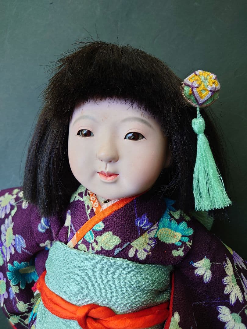 市松人形　小さな春水　昭和初期　10号　昭和初期　縮緬振袖　縮緬帯　アンティーク