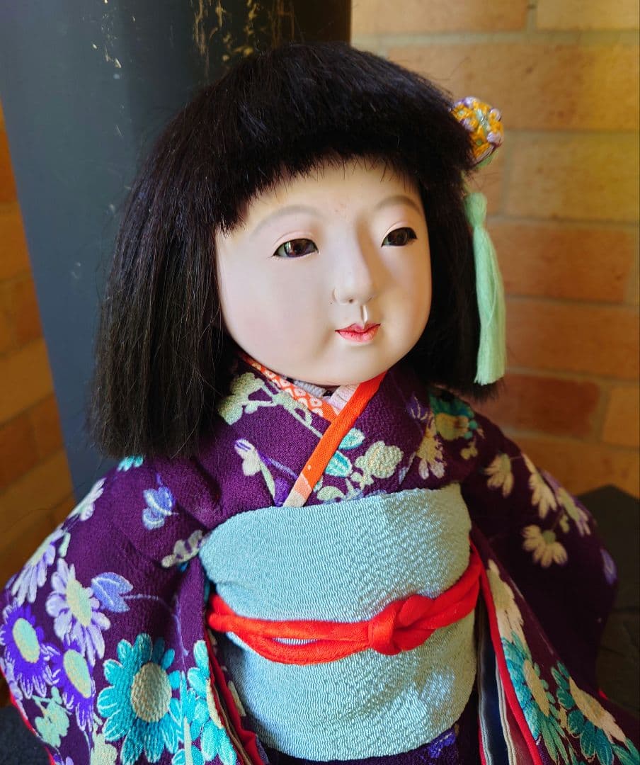 市松人形　小さな春水　昭和初期　10号　昭和初期　縮緬振袖　縮緬帯　アンティーク