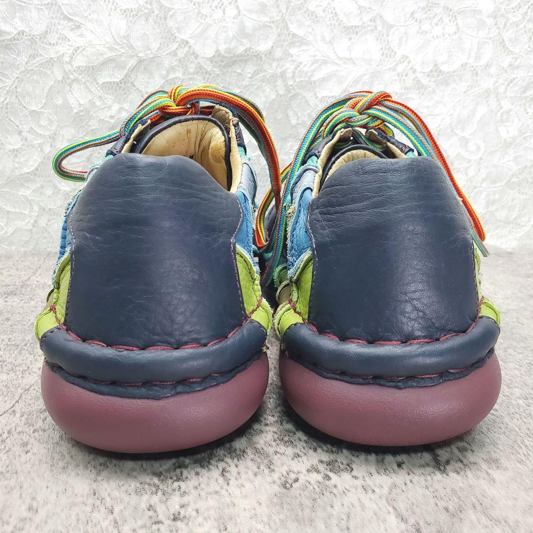 ​美品✨エスタシオン✨本革 パッチワーク 厚底スニーカー マルチカラー M