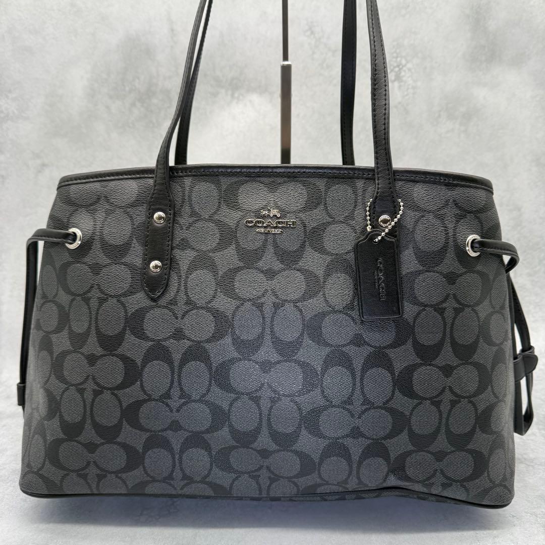 【良品】COACH コーチ トートバッグ PVC ブラック 肩掛け シグネチャー
