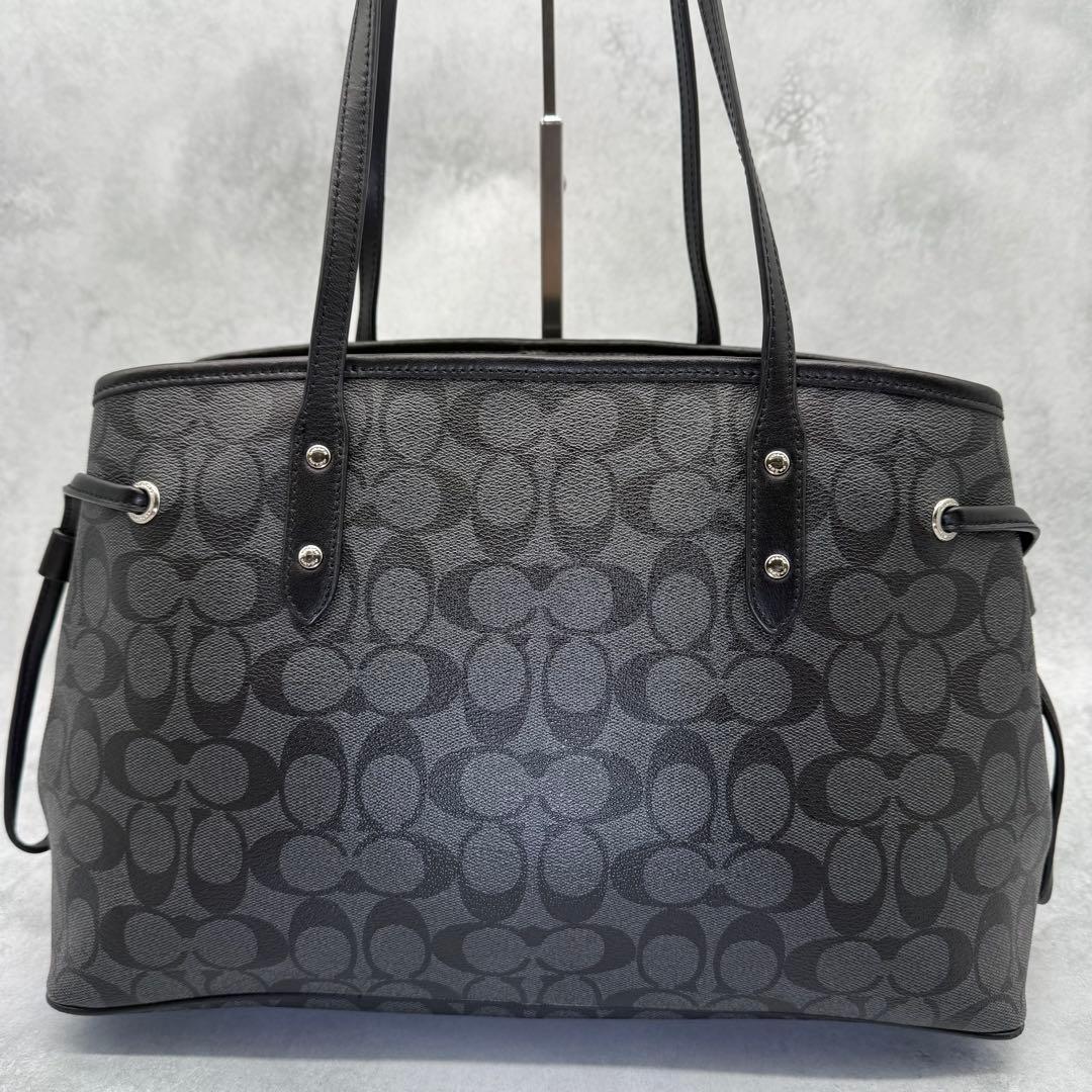 【良品】COACH コーチ トートバッグ PVC ブラック 肩掛け シグネチャー