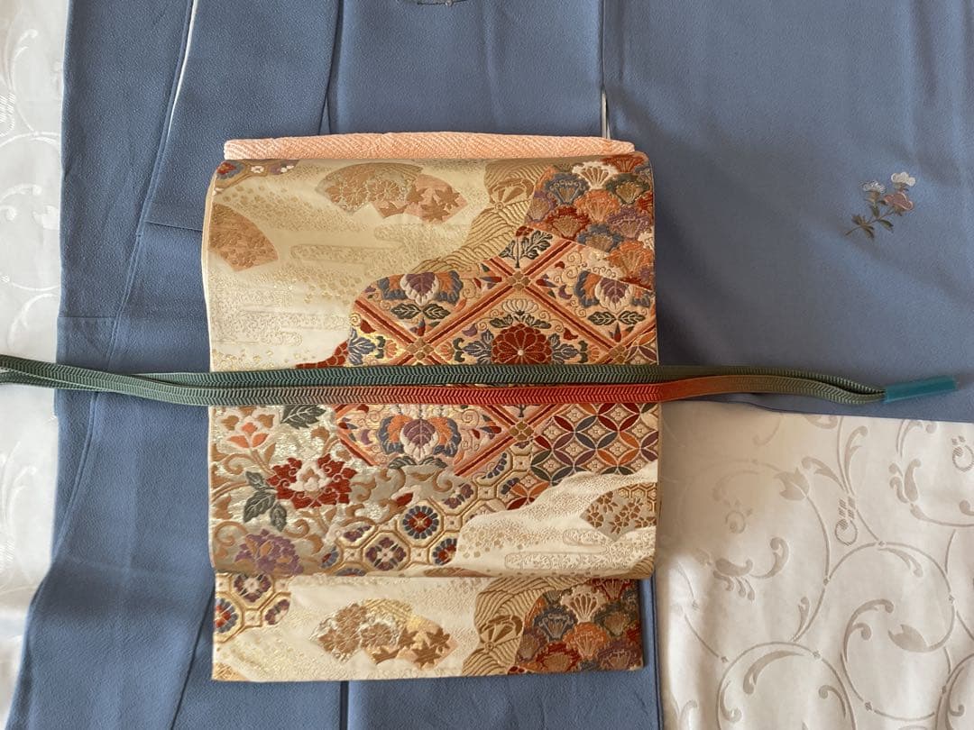 付下げ　フルセット　縫紋付　丸に橘　　正絹　六通柄袋帯　帯揚げ　帯締め