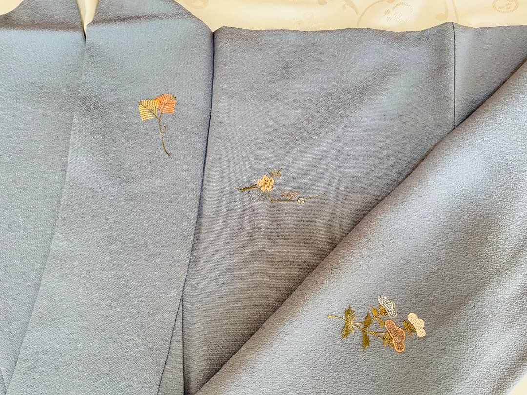 付下げ　フルセット　縫紋付　丸に橘　　正絹　六通柄袋帯　帯揚げ　帯締め