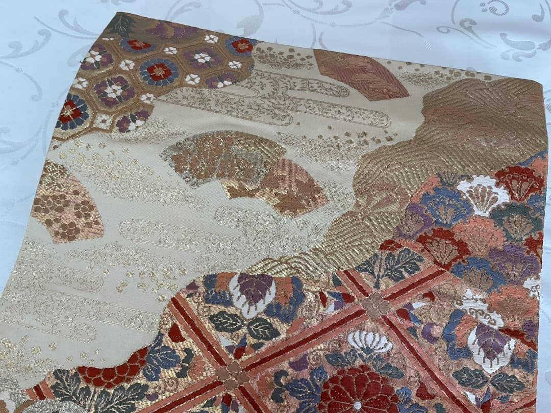 付下げ　フルセット　縫紋付　丸に橘　　正絹　六通柄袋帯　帯揚げ　帯締め