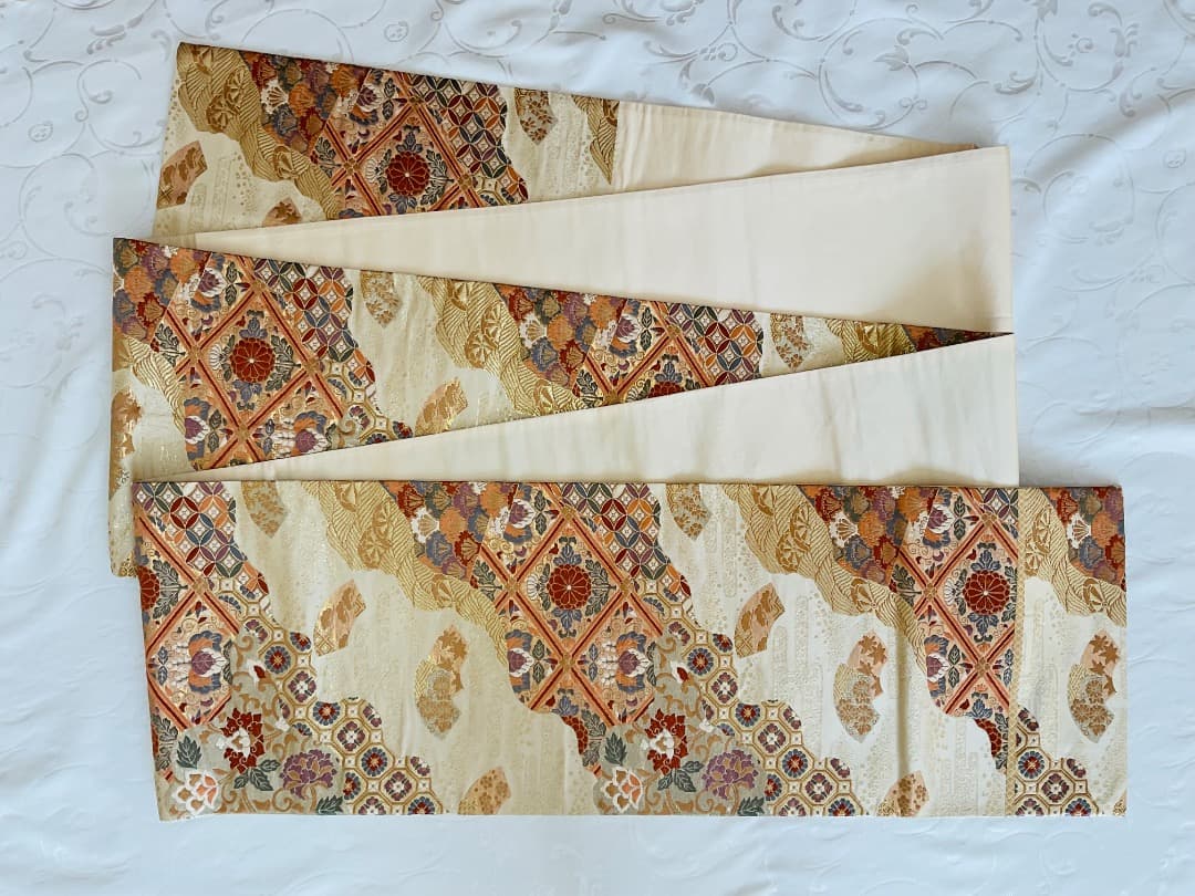 付下げ　フルセット　縫紋付　丸に橘　　正絹　六通柄袋帯　帯揚げ　帯締め