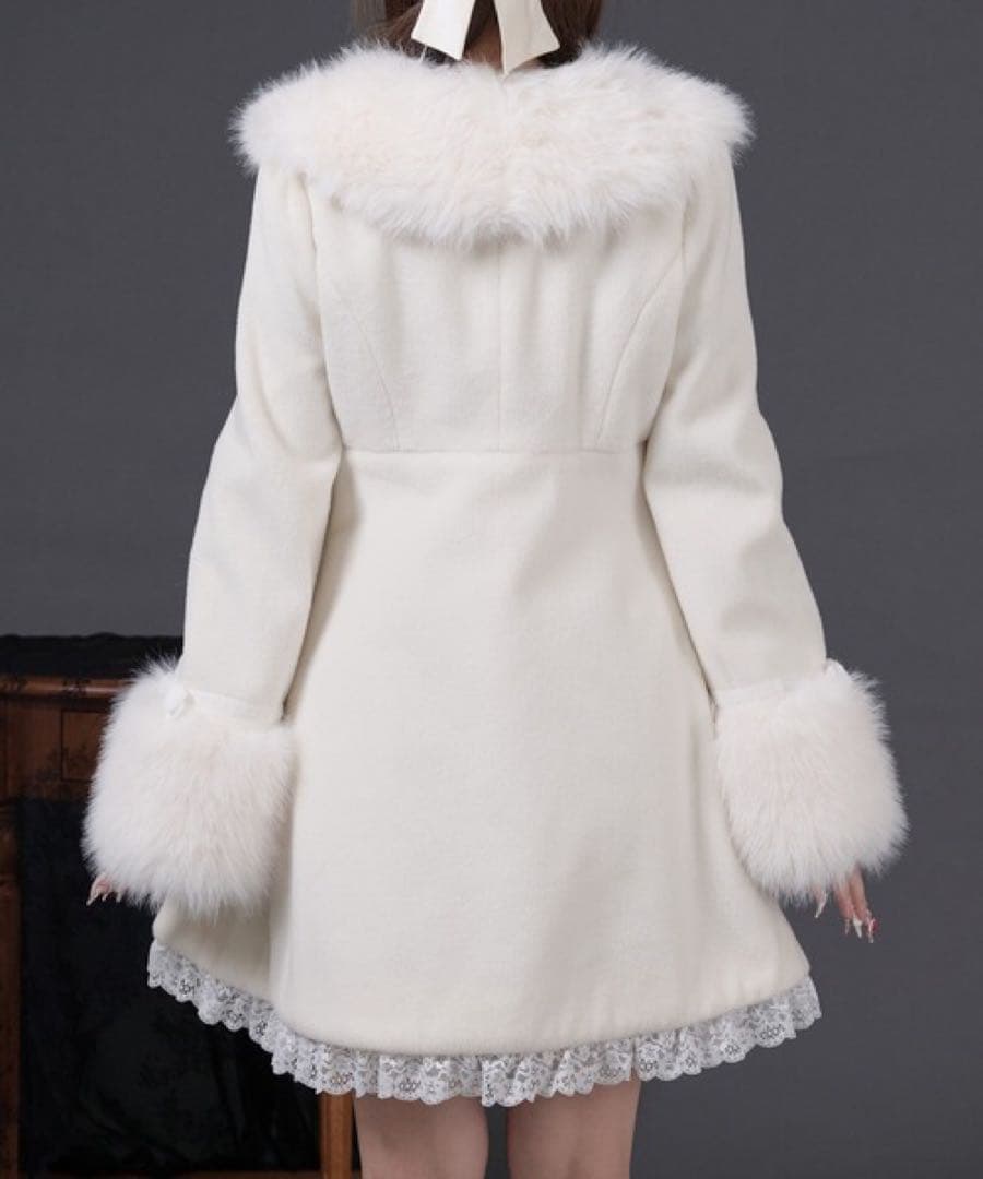 Palelfy ファーカラー付きリボンフレアコート オフホワイト 白 量産 地雷