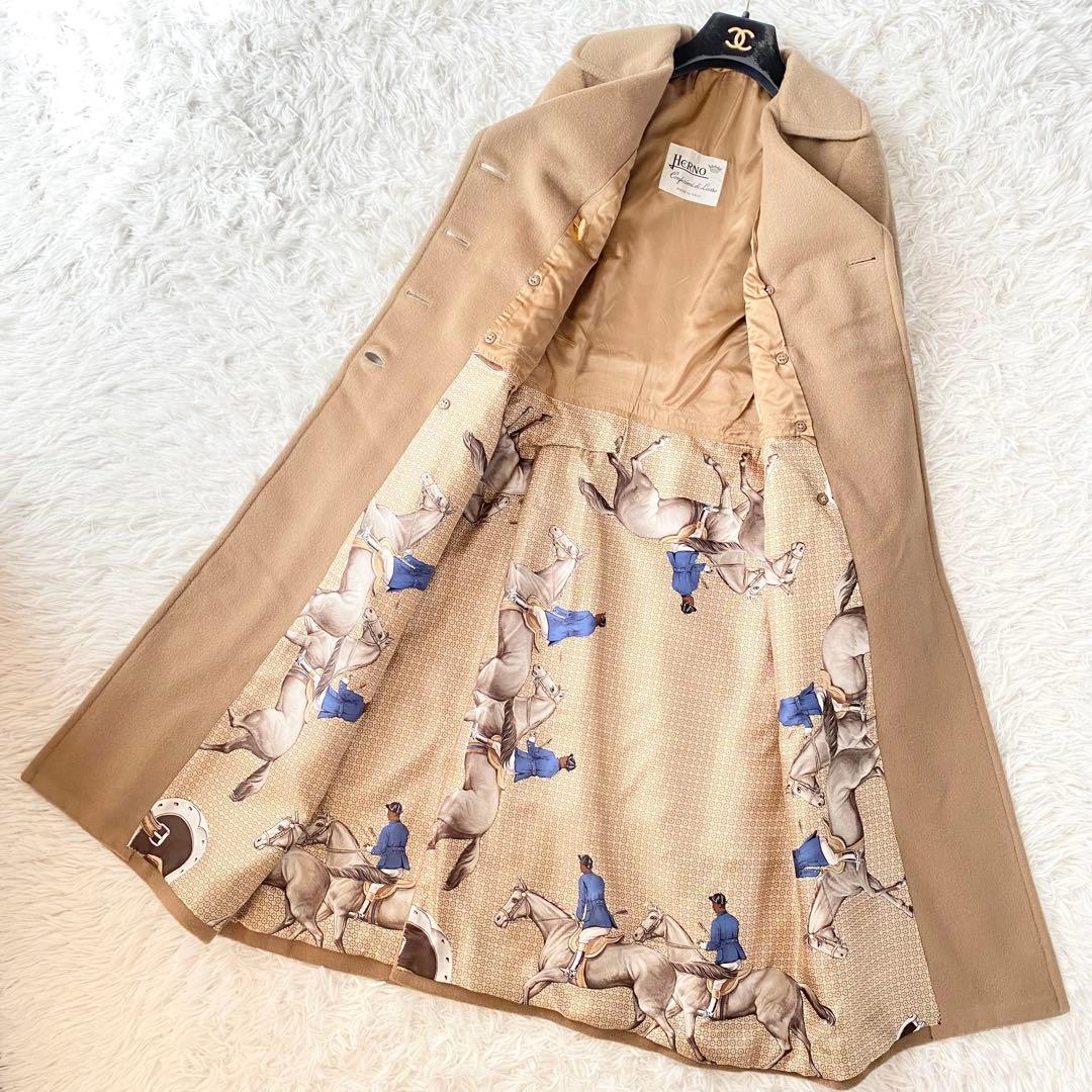 稀少 美品◆HERNO 高級ロングコート カシミヤ イタリア ダブル ベージュ